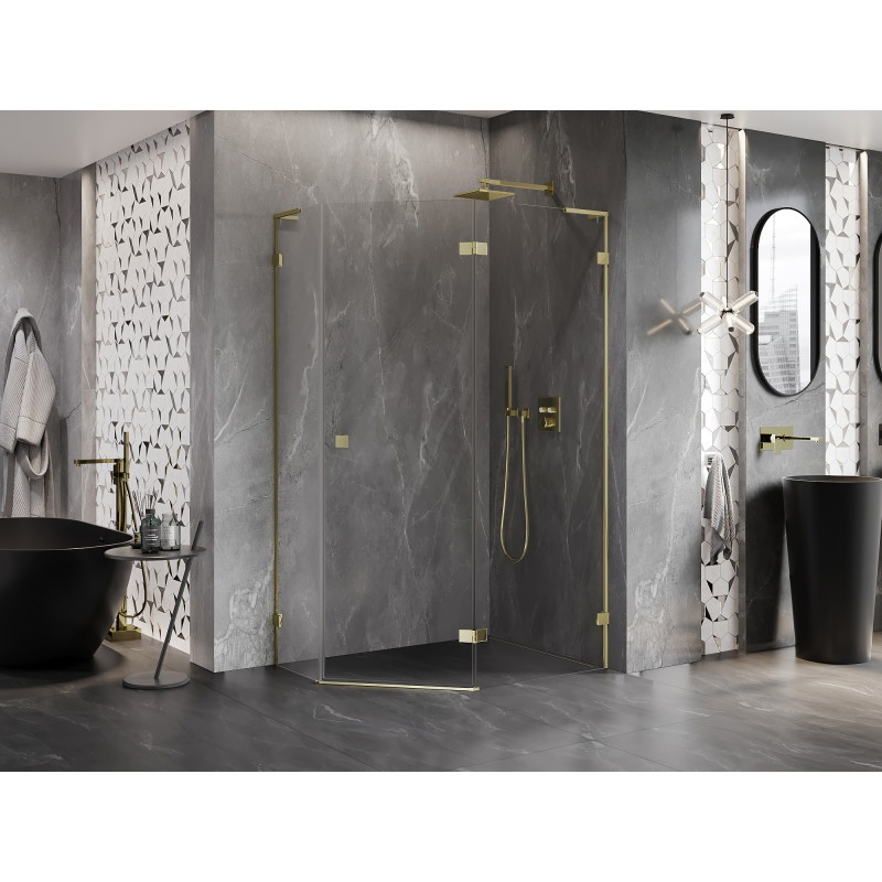 Mexen Lunar L Fünfeck-Duschkabine, rechts öffnend, 100 x 90 cm, transparent, gold - 831L-100P-090L-50-00-P