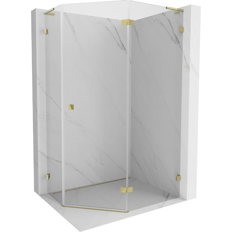 Mexen Lunar L Fünfeck-Duschkabine, rechts öffnend, 100 x 90 cm, transparent, gold - 831L-100P-090L-50-00-P