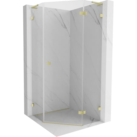 Mexen Lunar L fünfeckige, rechte Duschkabine 80 x 80 cm, transparent, gebürstetes Gold - 831L-080P-080L-55-00-P