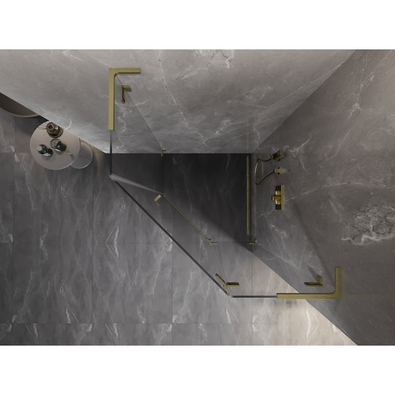 Mexen Lunar L fünfeckige, rechte Duschkabine 80 x 80 cm, transparent, gebürstetes Gold - 831L-080P-080L-55-00-P