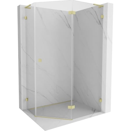 Mexen Lunar L Fünfeck-Duschkabine mit öffnender rechter Tür 90 x 80 cm, transparent, gebürstetes Gold - 831L-090P-080L-55-00-P