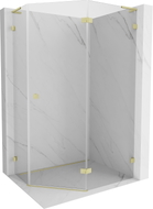 Mexen Lunar L Fünfeck-Duschkabine mit öffnender rechter Tür 90 x 80 cm, transparent, gebürstetes Gold - 831L-090P-080L-55-00-P
