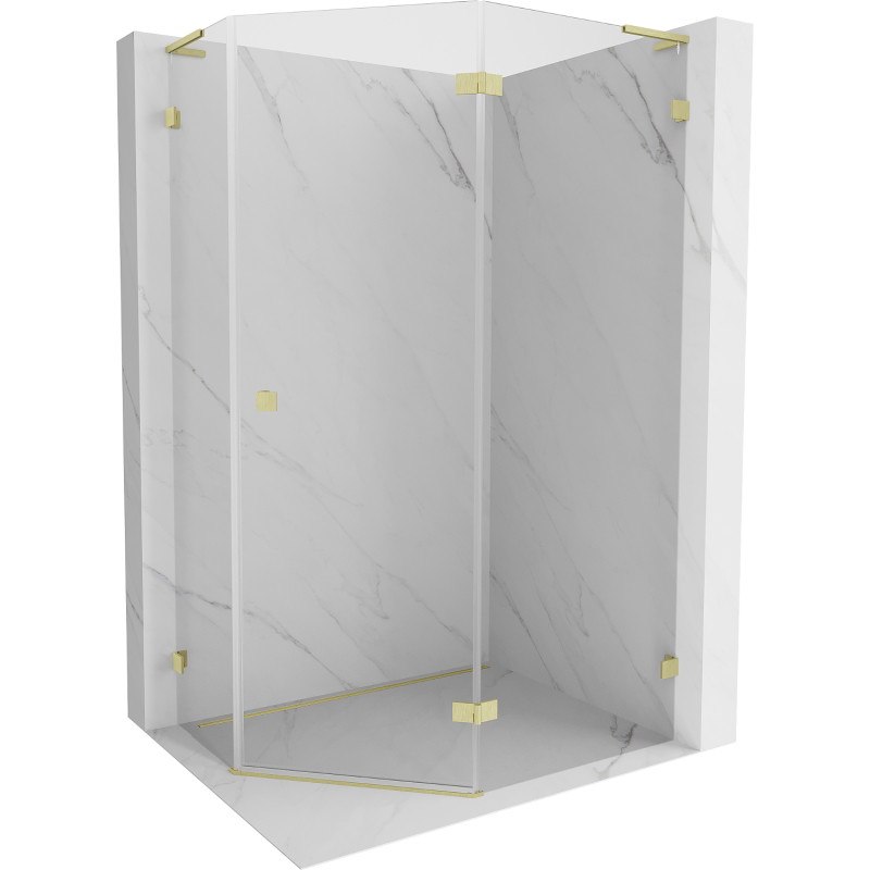 Mexen Lunar L fünfeckige Duschkabine rechts öffnend 100 x 80 cm, transparent, gold gebürstet - 831L-100P-080L-55-00-P