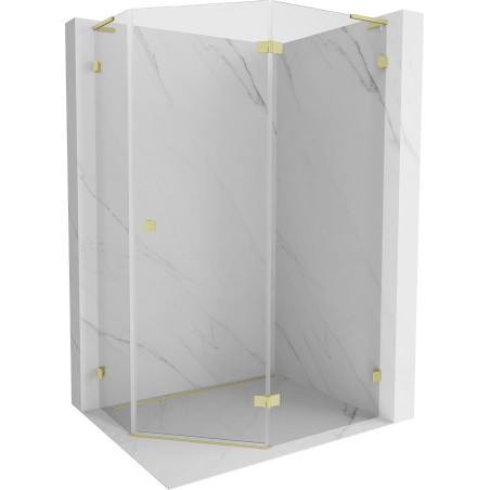 Mexen Lunar L fünfeckige Duschkabine rechts öffnend 100 x 80 cm, transparent, gold gebürstet - 831L-100P-080L-55-00-P