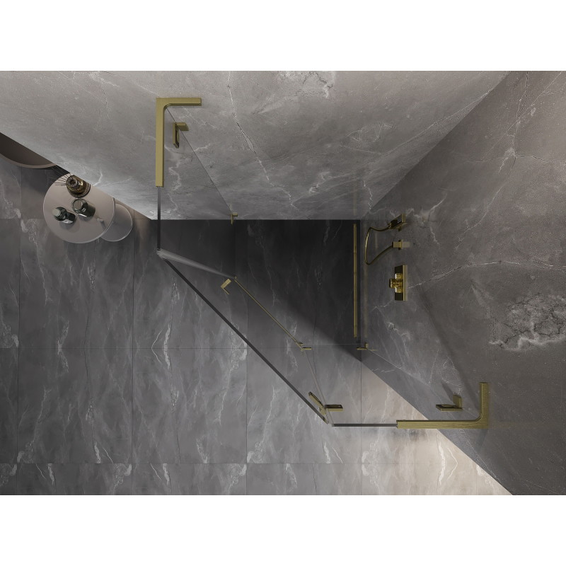 Mexen Lunar L fünfeckige Duschkabine, schwenkbar, rechts 100x100 cm, transparent, gebürstetes Gold - 831L-100P-100L-55-00-P
