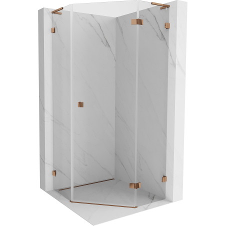 Mexen Lunar L Fünfeck-Duschkabine schwenkbar rechts 80 x 80 cm, transparent, Roségold - 831L-080P-080L-60-00-P
