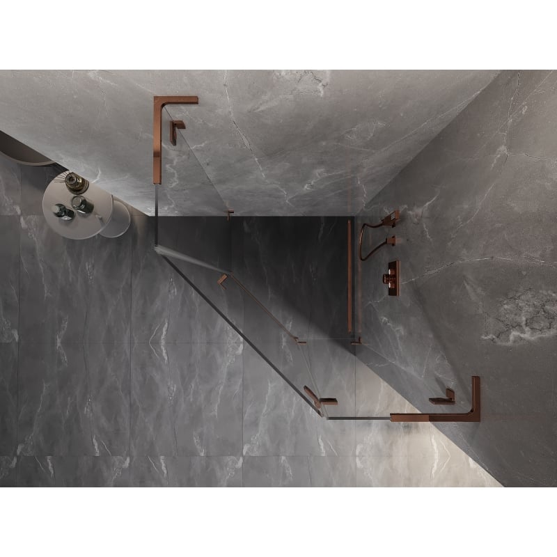Mexen Lunar L Fünfeck-Duschkabine schwenkbar rechts 80 x 80 cm, transparent, Roségold - 831L-080P-080L-60-00-P