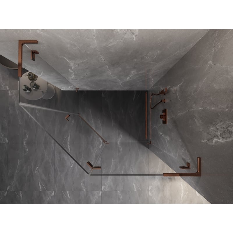Mexen Lunar L Fünfeck-Duschkabine, rechte Schwingtür 90 x 80 cm, transparent, Roségold - 831L-090P-080L-60-00-P