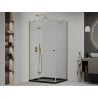 Mexen Roma Duschkabine schwenkbar 120 x 80 cm, transparent, gold + Duschwanne Flat, schwarz - 854-120-080-50-00-4070G