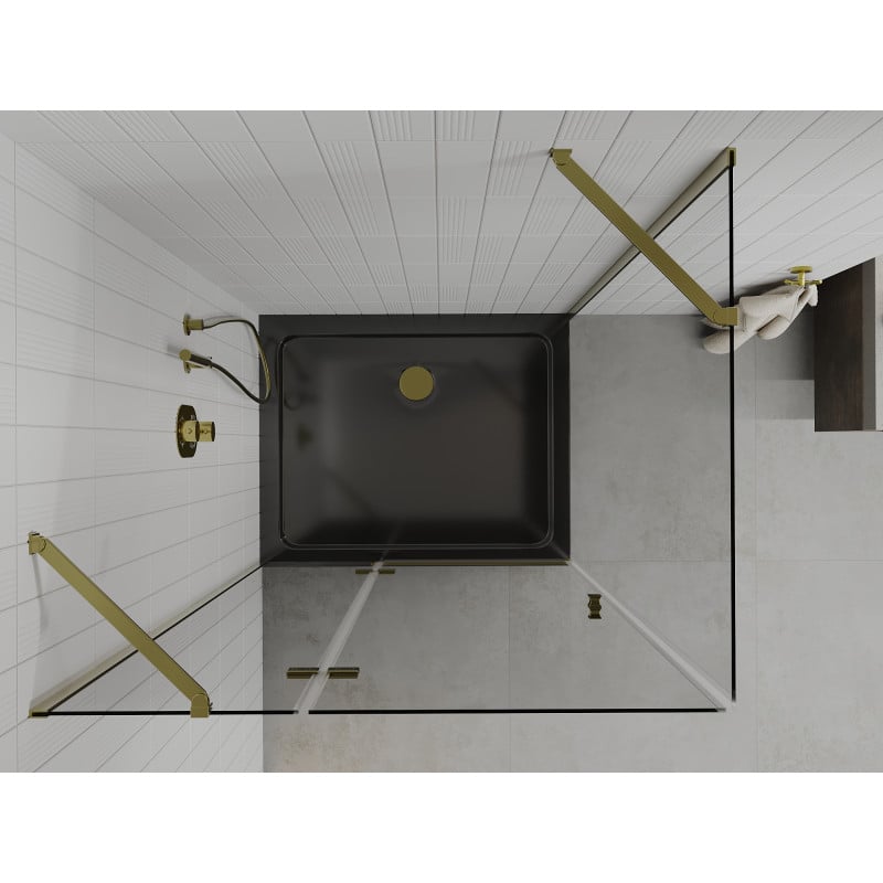 Mexen Roma Duschkabine schwenkbar 120 x 80 cm, transparent, gold + Duschwanne Flat, schwarz - 854-120-080-50-00-4070G