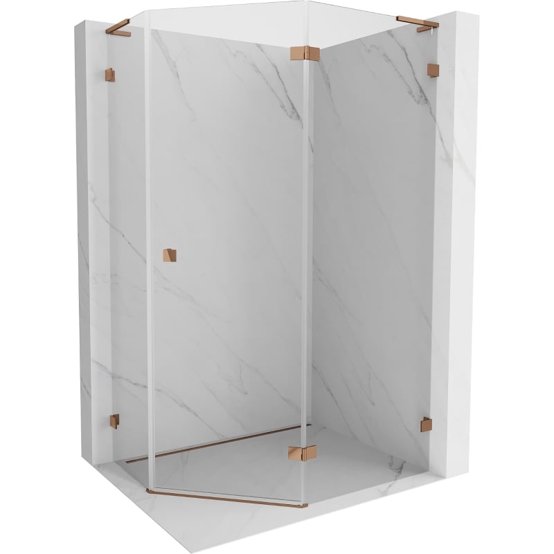 Mexen Lunar L fünfeckige Duschkabine schwenkbar rechts 100 x 80 cm, transparent, Roségold - 831L-100P-080L-60-00-P