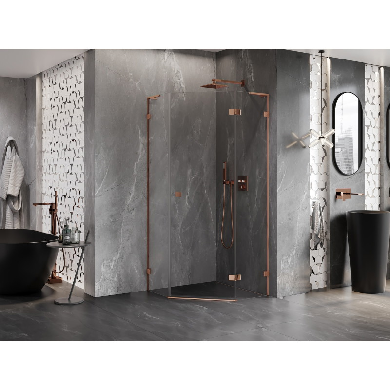 Mexen Lunar L rechts angeschlagene, fünfseitige Duschkabine 100 x 100 cm, transparent, Roségold - 831L-100P-100L-60-00-P