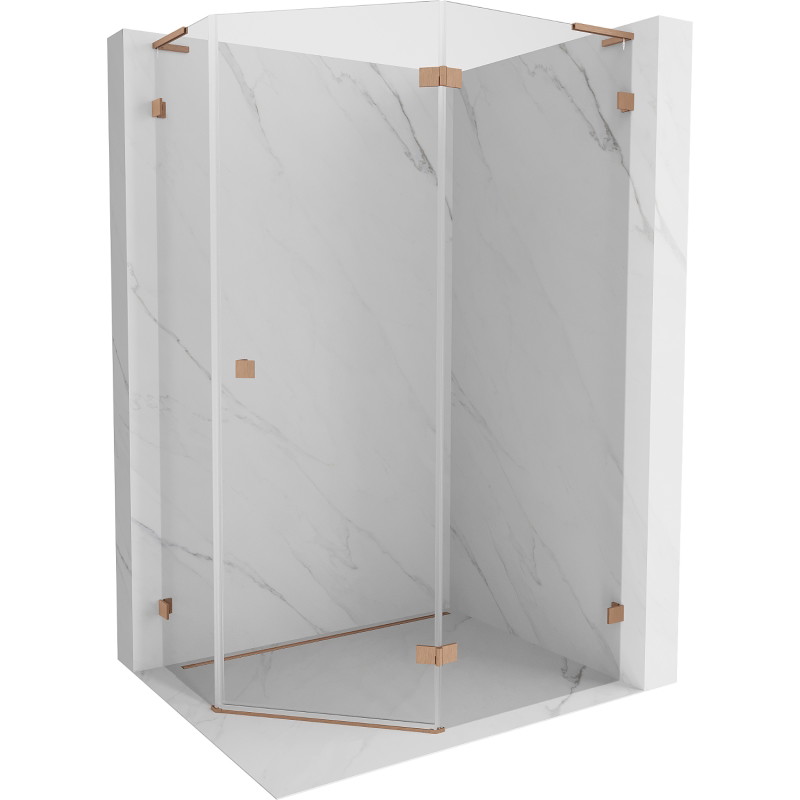 Mexen Lunar L, fünfeckige, schwenkbare Duschkabine rechts 100 x 80 cm, transparent, gebürstetes Kupfer - 831L-100P-080L-65-00-P