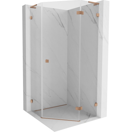 Mexen Lunar L fünfeckige Duschkabine, rechts öffnend 100x100 cm, transparent, gebürstetes Kupfer - 831L-100P-100L-65-00-P