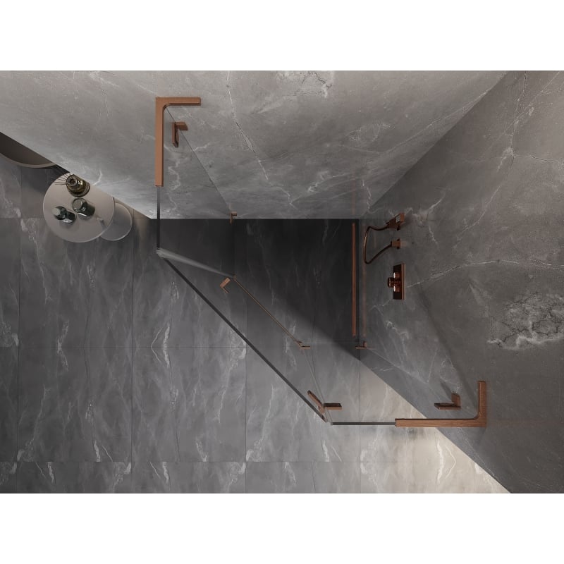 Mexen Lunar L fünfeckige Duschkabine schwenkbar rechts 100x100 cm, transparent, gebürstetes Kupfer - 831L-100P-100L-65-00-P
