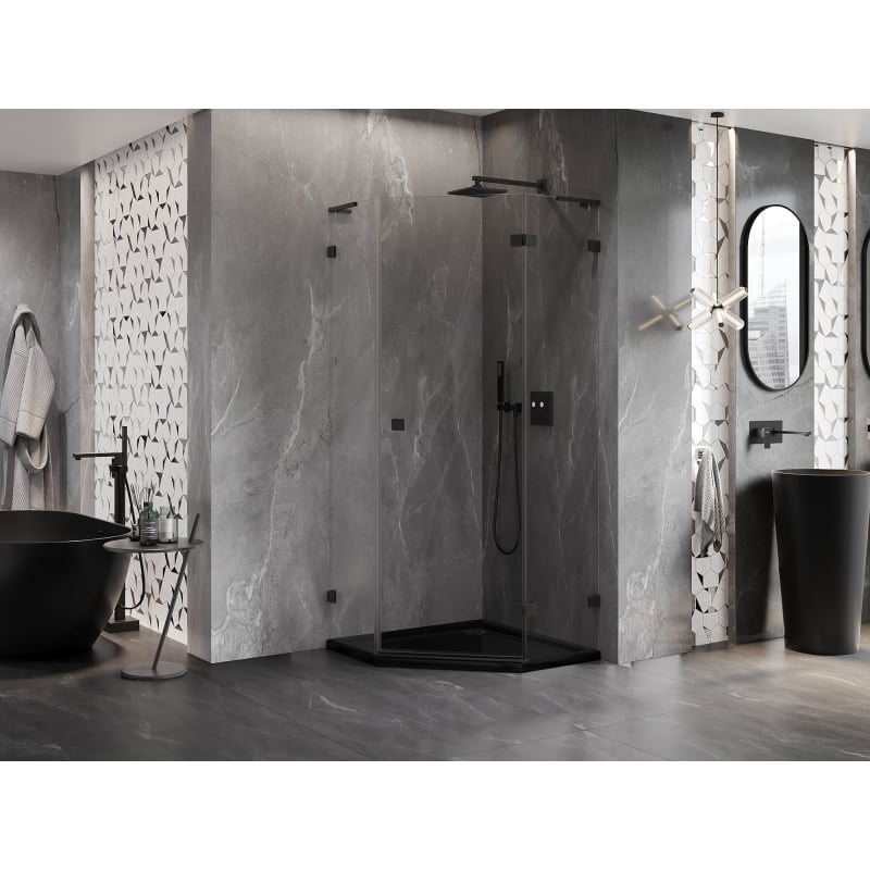 Mexen Lunar L Fünfeck-Duschkabine rechts öffnend 80 x 80 cm, transparent, schwarz - 831L-080P-080L-70-00-P