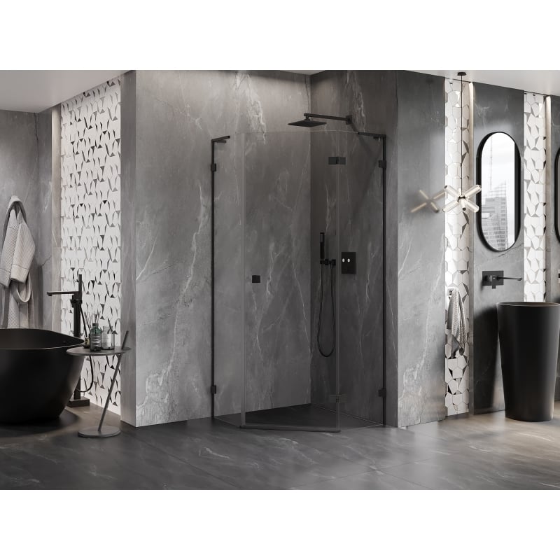 Mexen Lunar L Fünfeck-Duschkabine rechts öffnend 80 x 80 cm, transparent, schwarz - 831L-080P-080L-70-00-P