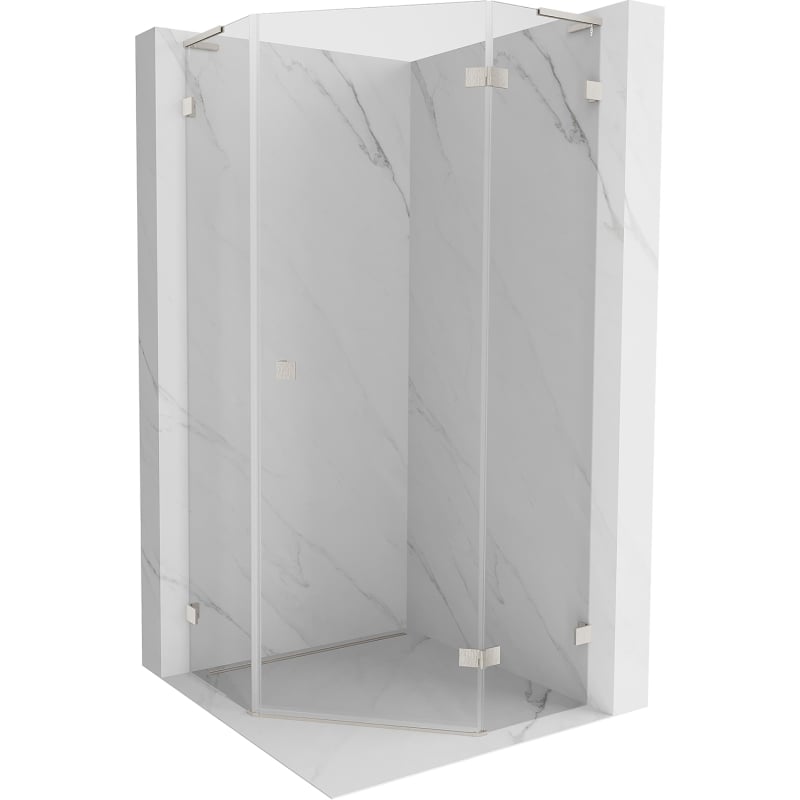Mexen Lunar L Fünfeck-Duschkabine, rechts öffnend, 80 x 80 cm, transparent, gebürsteter Nickel - 831L-080P-080L-97-00-P