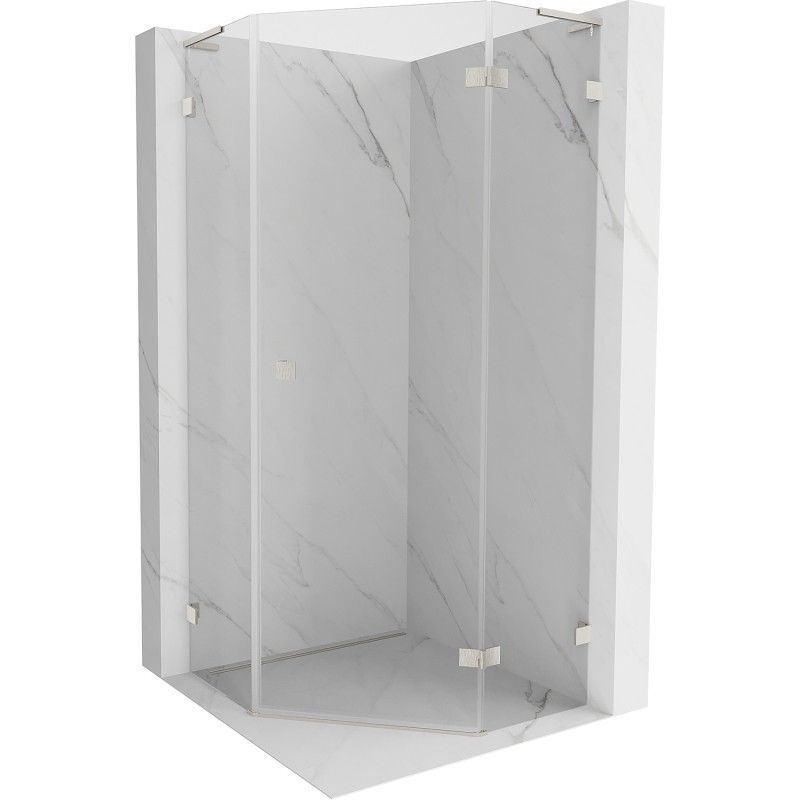 Mexen Lunar L fünfeckige Duschkabine, rechts öffnend, 80 x 80 cm, transparent, gebürsteter Nickel - 831L-080P-080L-97-00-P