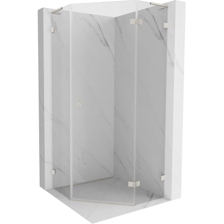 Mexen Lunar L Fünfeck-Duschkabine, rechts öffnend, 80 x 80 cm, transparent, gebürsteter Nickel - 831L-080P-080L-97-00-P