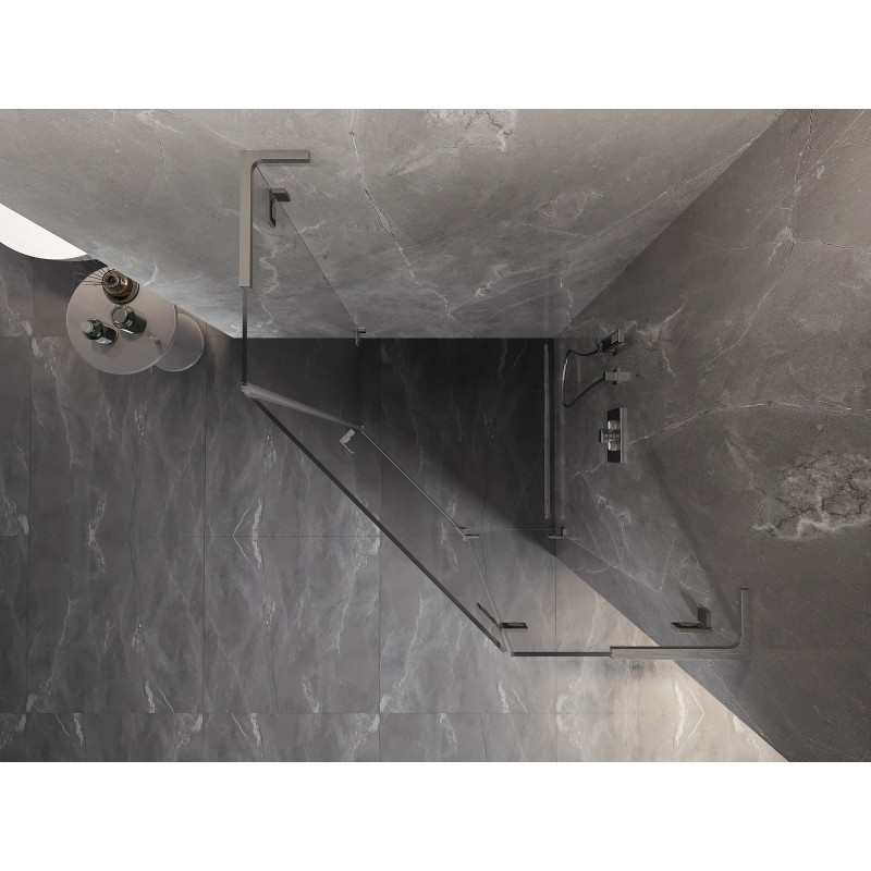 Mexen Lunar L Fünfeck-Duschkabine, rechts öffnend, 80 x 80 cm, transparent, gebürsteter Nickel - 831L-080P-080L-97-00-P