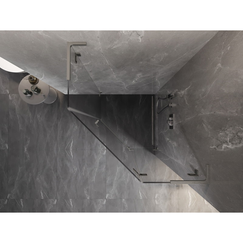 Mexen Lunar L fünfeckige Duschkabine, rechts öffnend, 80 x 80 cm, transparent, gebürsteter Nickel - 831L-080P-080L-97-00-P
