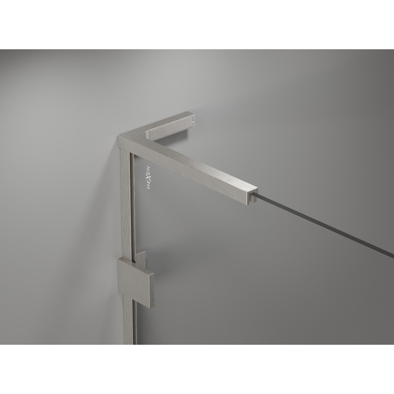 Mexen Lunar L Fünfeck-Duschkabine mit rechts angeschlagener Tür 80 x 90 cm, transparent, gebürsteter Nickel