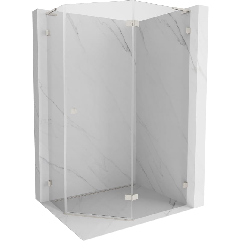 Mexen Lunar L Fünfeck-Duschkabine, rechts öffnend 90 x 80 cm, transparent, gebürsteter Nickel - 831L-090P-080L-97-00-P