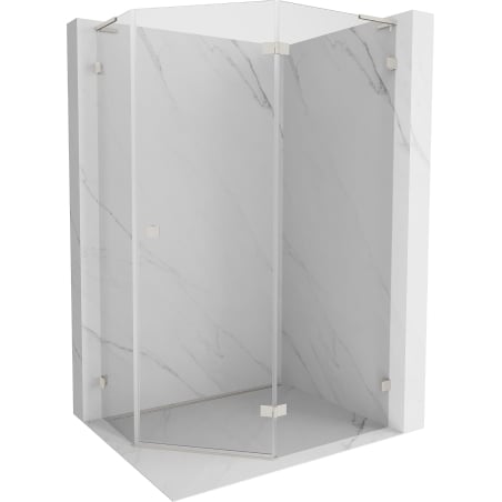 Mexen Lunar L Fünfeck-Duschkabine, rechts öffnend 90 x 80 cm, transparent, gebürsteter Nickel - 831L-090P-080L-97-00-P