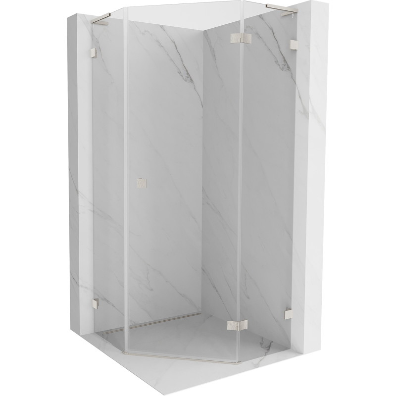 Mexen Lunar L fünfeckige Duschkabine rechts öffnend 90 x 90 cm, transparent, gebürsteter Nickel - 831L-090P-090L-97-00-P