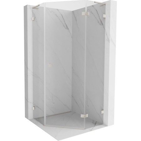 Mexen Lunar L fünfeckige Duschkabine rechts öffnend 90 x 90 cm, transparent, gebürsteter Nickel - 831L-090P-090L-97-00-P