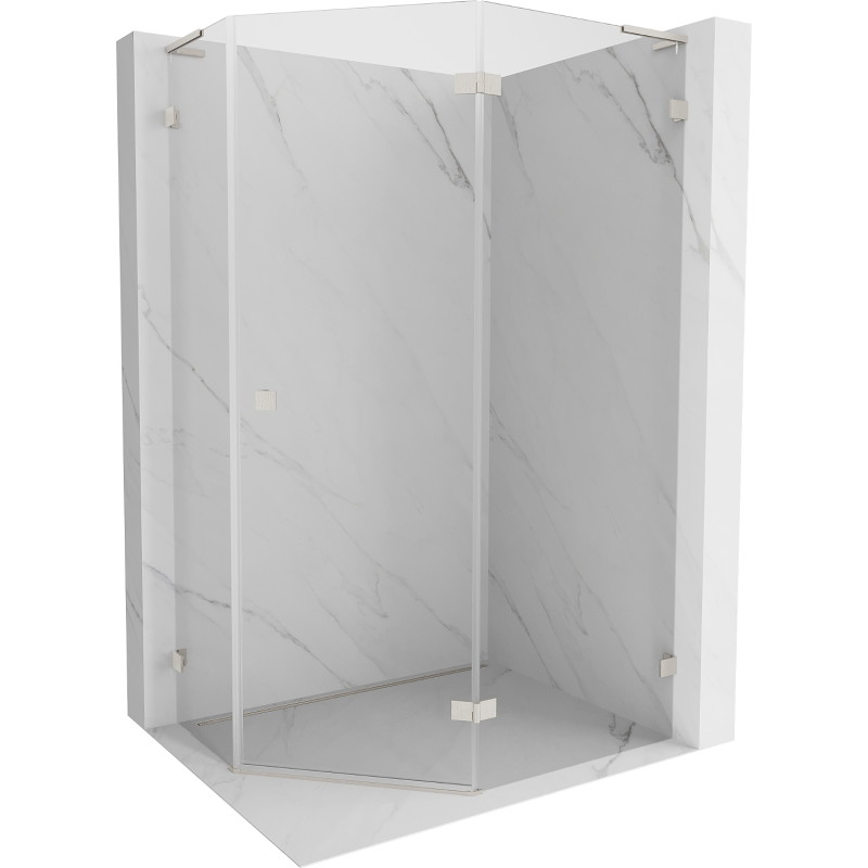 Mexen Lunar L fünfeckige Duschkabine rechte Tür 100x80 cm, transparent, gebürsteter Nickel - 831L-100P-080L-97-00-P