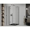 Mexen Roma Duschkabine schwenkbar 80 x 80 cm, transparent, schwarz + Duschwanne Flat, schwarz - 854-080-080-70-00-4070B