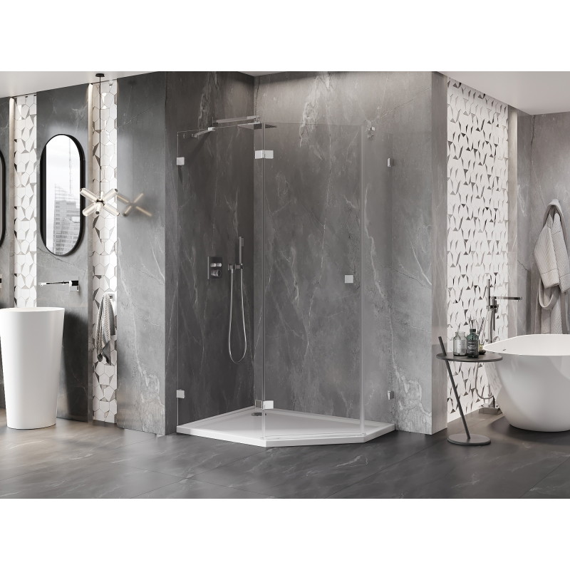 Mexen Lunar fünfeckige Duschkabine schwenkbar links 100 x 90 cm, transparent, Chrom - 831-100L-090P-01-00-L