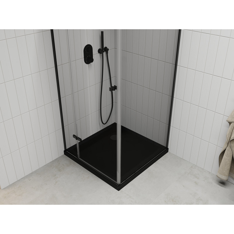 Mexen Roma Duschkabine schwenkbar 80 x 80 cm, transparent, schwarz + Duschwanne Flat, schwarz - 854-080-080-70-00-4070B