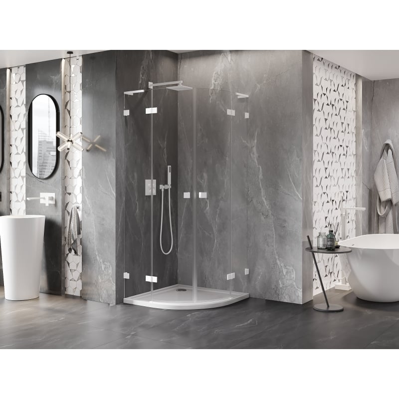 Mexen Lunar L Duschkabine halbkreisförmig schwenkbar 90 x 90 cm, transparent, weiß - 833L-090L-090P-20-00
