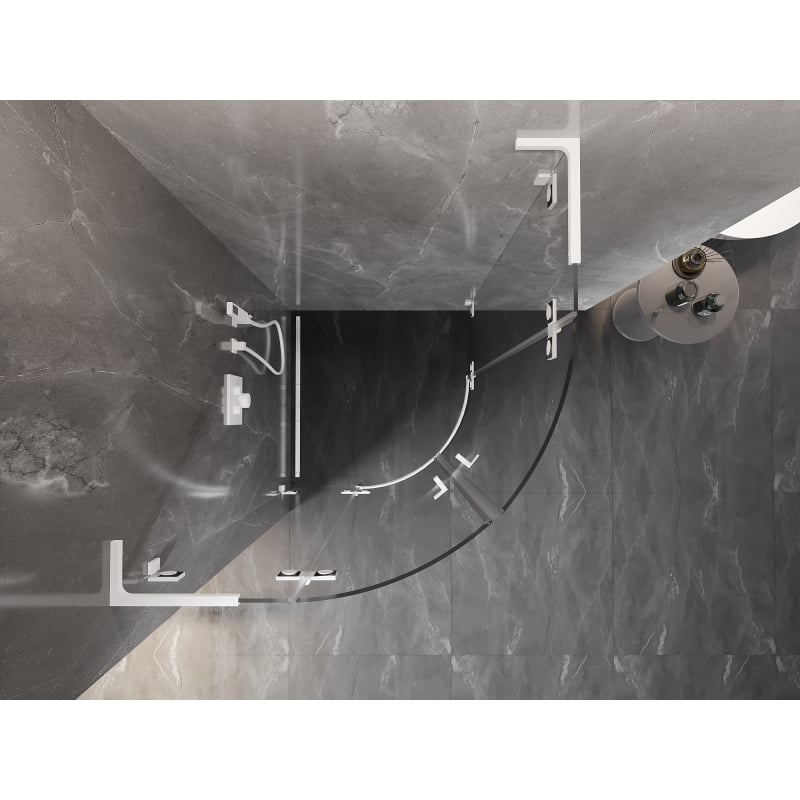 Mexen Lunar L Duschkabine halbkreisförmig schwenkbar 90 x 90 cm, transparent, weiß - 833L-090L-090P-20-00