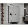 Mexen Roma Duschkabine schwenkbar 80 x 100 cm, transparent, schwarz + Duschwanne Flat, schwarz - 854-080-100-70-00-4070B