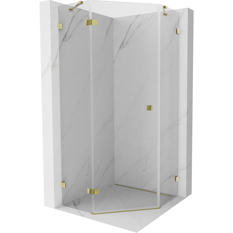 Mexen Lunar fünfeckige Duschkabine, links öffnend, 80 x 80 cm, transparent, gold - 831-080L-080P-50-00-L