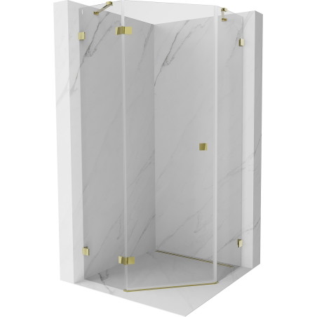 Mexen Lunar fünfeckige Duschkabine, links öffnend, 80 x 80 cm, transparent, gold - 831-080L-080P-50-00-L