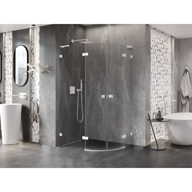 Mexen Lunar L Halbkreis-Duschkabine schwenkbar links 100 x 90 cm, transparent, weiß - 833L-100L-090P-20-00