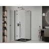 Mexen Roma Duschkabine schwenkbar 90 x 90 cm, transparent, schwarz + Duschwanne Flat, schwarz - 854-090-090-70-00-4070B