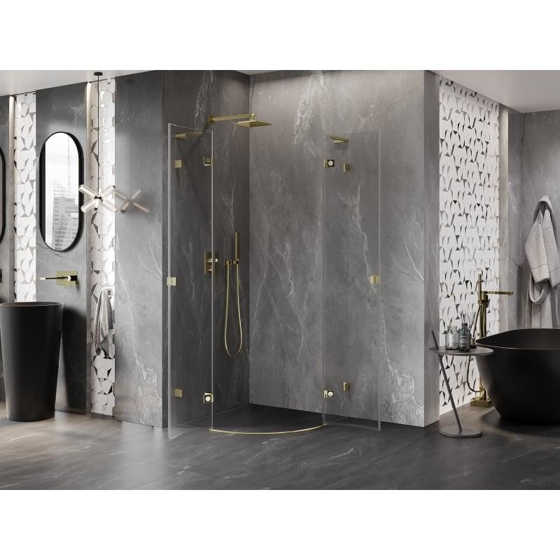 Mexen Lunar L Runddusche mit Klapptür 90 x 90 cm, transparent, gold - 833L-090L-090P-50-00