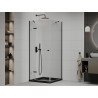 Mexen Roma Duschkabine schwenkbar 90 x 90 cm, transparent, schwarz + Duschwanne Flat, schwarz - 854-090-090-70-00-4070B