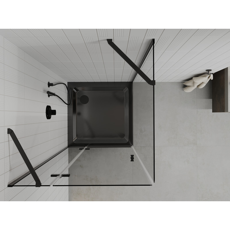 Mexen Roma Duschkabine schwenkbar 90 x 90 cm, transparent, schwarz + Duschwanne Flat, schwarz - 854-090-090-70-00-4070B