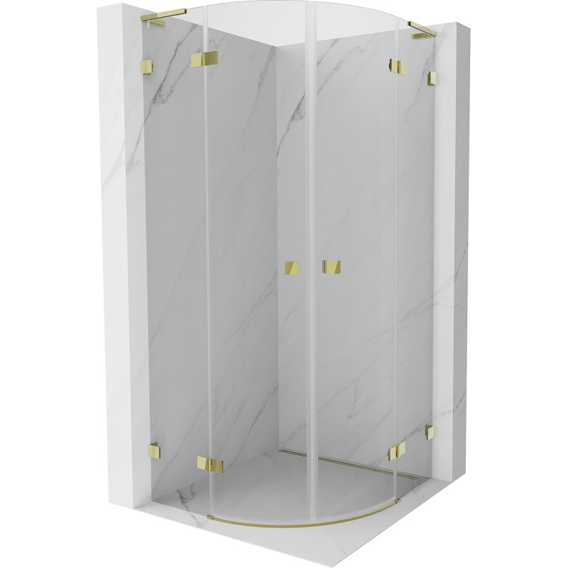 Mexen Lunar L Duschkabine Halbkreis Pendeltür 100 x 100 cm, transparent, gold - 833L-100L-100P-50-00