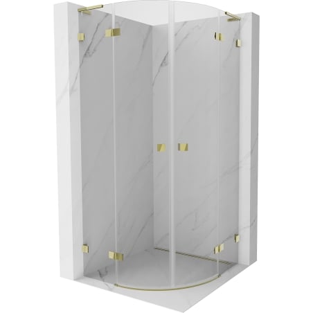 Mexen Lunar L Duschkabine Halbkreis Pendeltür 100 x 100 cm, transparent, gold - 833L-100L-100P-50-00