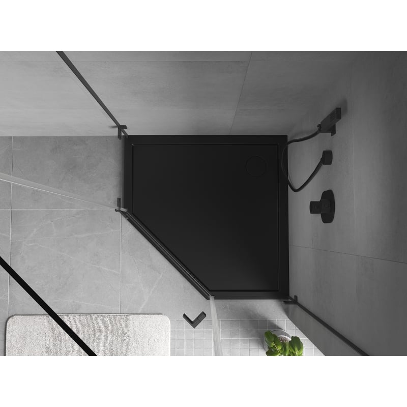 Mexen Flow Duschwanne fünfeckig Slim 100 x 100 cm, schwarz matt - 46P701010