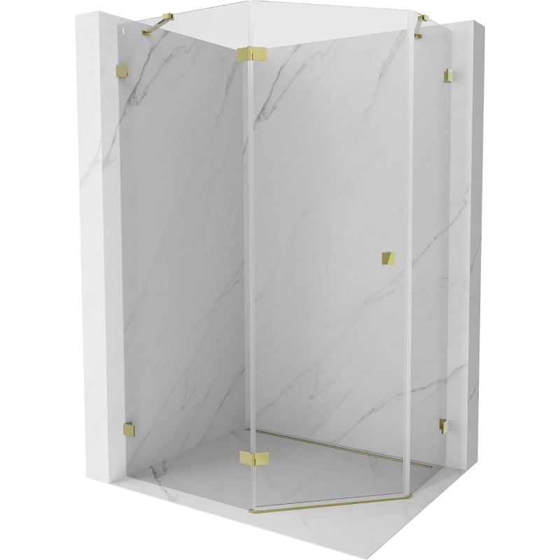 Mexen Lunar fünfeckige Duschkabine mit Schwenktür links 100 x 80 cm, transparent, gold - 831-100L-080P-50-00-L