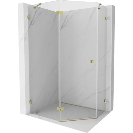 Mexen Lunar fünfeckige Duschkabine mit Schwenktür links 100 x 80 cm, transparent, gold - 831-100L-080P-50-00-L